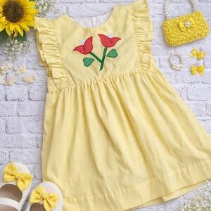Yellow Ruffled Kids Dress with Floral Tulip 🌷 Embroidery 5 Vintage
